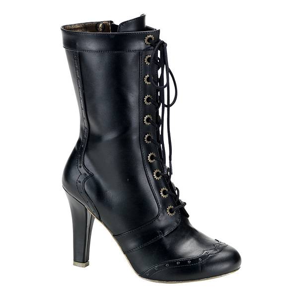 Demonia Women's Tesla-102 Ankle Boots - Black Vegan Leather D2380-61US Clearance